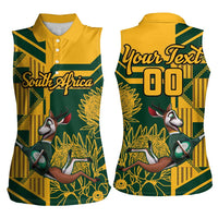 Custom South Africa Rugby Women Sleeveless Polo Shirt Springboks With Protea Cynaroides - Wonder Print Shop