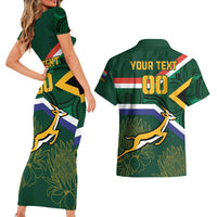 Custom South Africa Rugby Couples Matching Short Sleeve Bodycon Dress and Hawaiian Shirt Springboks Mascot African Pattern - Wonder Print Shop