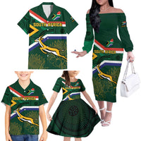 Custom South Africa Rugby Family Matching Off The Shoulder Long Sleeve Dress and Hawaiian Shirt Springboks Mascot African Pattern - Wonder Print Shop