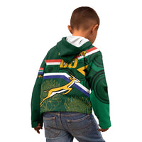 Custom South Africa Rugby Kid Hoodie Springboks Mascot African Pattern - Wonder Print Shop