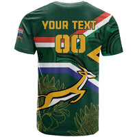 Custom South Africa Rugby T Shirt Springboks Mascot African Pattern - Wonder Print Shop