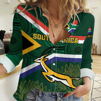 Custom South Africa Rugby Women Casual Shirt Springboks Mascot African Pattern - Wonder Print Shop