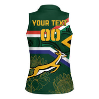 Custom South Africa Rugby Women Sleeveless Polo Shirt Springboks Mascot African Pattern - Wonder Print Shop