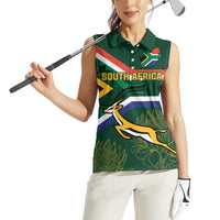 Custom South Africa Rugby Women Sleeveless Polo Shirt Springboks Mascot African Pattern - Wonder Print Shop