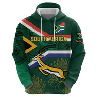 Custom South Africa Rugby Zip Hoodie Springboks Mascot African Pattern - Wonder Print Shop