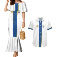 Custom Finland Football Couples Matching Mermaid Dress and Hawaiian Shirt Suomi Champion Sami Pattern - Wonder Print Shop