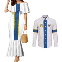 Custom Finland Football Couples Matching Mermaid Dress and Long Sleeve Button Shirt Suomi Champion Sami Pattern - Wonder Print Shop