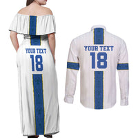 Custom Finland Football Couples Matching Off Shoulder Maxi Dress and Long Sleeve Button Shirt Suomi Champion Sami Pattern - Wonder Print Shop