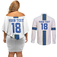 Custom Finland Football Couples Matching Off Shoulder Short Dress and Long Sleeve Button Shirt Suomi Champion Sami Pattern - Wonder Print Shop