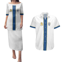 Custom Finland Football Couples Matching Puletasi and Hawaiian Shirt Suomi Champion Sami Pattern - Wonder Print Shop