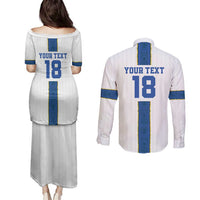 Custom Finland Football Couples Matching Puletasi and Long Sleeve Button Shirt Suomi Champion Sami Pattern - Wonder Print Shop