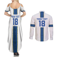 Custom Finland Football Couples Matching Summer Maxi Dress and Long Sleeve Button Shirt Suomi Champion Sami Pattern - Wonder Print Shop