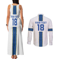 Custom Finland Football Couples Matching Tank Maxi Dress and Long Sleeve Button Shirt Suomi Champion Sami Pattern - Wonder Print Shop