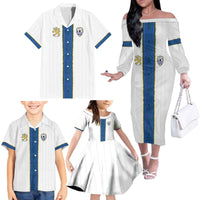 Custom Finland Football Family Matching Off The Shoulder Long Sleeve Dress and Hawaiian Shirt Suomi Champion Sami Pattern - Wonder Print Shop