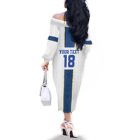 Custom Finland Football Family Matching Off The Shoulder Long Sleeve Dress and Hawaiian Shirt Suomi Champion Sami Pattern - Wonder Print Shop