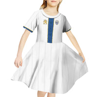 Custom Finland Football Kid Short Sleeve Dress Suomi Champion Sami Pattern - Wonder Print Shop