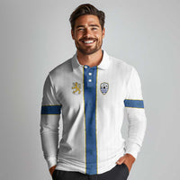 Custom Finland Football Long Sleeve Polo Shirt Suomi Champion Sami Pattern - Wonder Print Shop