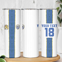 Custom Finland Football Skinny Tumbler Suomi Champion Sami Pattern - Wonder Print Shop