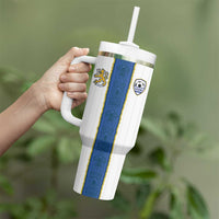 Custom Finland Football Tumbler With Handle Suomi Champion Sami Pattern - Wonder Print Shop
