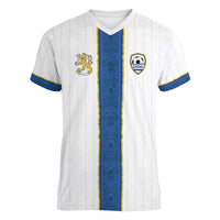 Custom Finland Football Women V-Neck T-Shirt Suomi Champion Sami Pattern - Wonder Print Shop