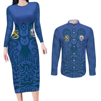 Custom Finland Football Champion Couples Matching Long Sleeve Bodycon Dress and Long Sleeve Button Shirt Sami Pattern - Wonder Print Shop