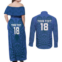Custom Finland Football Champion Couples Matching Off Shoulder Maxi Dress and Long Sleeve Button Shirt Sami Pattern - Wonder Print Shop