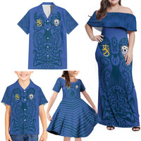Custom Finland Football Champion Family Matching Off Shoulder Maxi Dress and Hawaiian Shirt Sami Pattern - Wonder Print Shop
