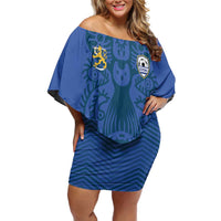 Custom Finland Football Champion Off Shoulder Short Dress Sami Pattern - Wonder Print Shop