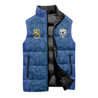 Custom Finland Football Champion Sleeveless Puffer Jacket Sami Pattern - Wonder Print Shop