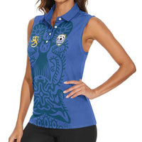 Custom Finland Football Champion Women Sleeveless Polo Shirt Sami Pattern - Wonder Print Shop