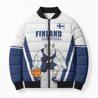 Finland Basketball Custom Bomber Puffer Jacket Wolf Mascot Dynamic Style - Wonder Print Shop