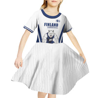 Finland Basketball Custom Kid Short Sleeve Dress Wolf Mascot Dynamic Style - Wonder Print Shop
