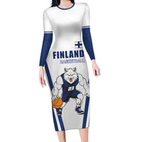 Finland Basketball Custom Long Sleeve Bodycon Dress Wolf Mascot Dynamic Style - Wonder Print Shop