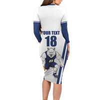 Finland Basketball Custom Long Sleeve Bodycon Dress Wolf Mascot Dynamic Style - Wonder Print Shop