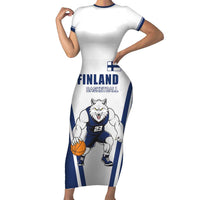 Finland Basketball Custom Short Sleeve Bodycon Dress Wolf Mascot Dynamic Style - Wonder Print Shop