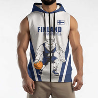Finland Basketball Custom Sleeveless Zip Hoodie Wolf Mascot Dynamic Style - Wonder Print Shop