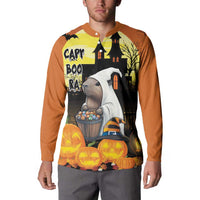 Capy-Boo-Ra Halloween Button Sweatshirt Haunted House And Pumpkin Spooky - Wonder Print Shop
