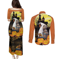 Capy-Boo-Ra Halloween Couples Matching Puletasi and Long Sleeve Button Shirt Haunted House And Pumpkin Spooky - Wonder Print Shop