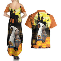 Capy-Boo-Ra Halloween Couples Matching Summer Maxi Dress and Hawaiian Shirt Haunted House And Pumpkin Spooky - Wonder Print Shop