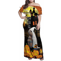 Capy-Boo-Ra Halloween Family Matching Off Shoulder Maxi Dress and Hawaiian Shirt Haunted House And Pumpkin Spooky - Wonder Print Shop