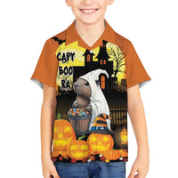 Capy-Boo-Ra Halloween Family Matching Off Shoulder Short Dress and Hawaiian Shirt Haunted House And Pumpkin Spooky - Wonder Print Shop