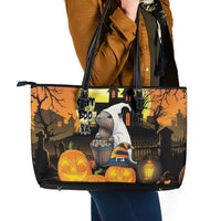 Capy-Boo-Ra Halloween Leather Tote Bag Haunted House And Pumpkin Spooky - Wonder Print Shop