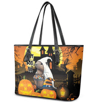 Capy-Boo-Ra Halloween Leather Tote Bag Haunted House And Pumpkin Spooky - Wonder Print Shop