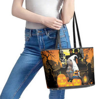 Capy-Boo-Ra Halloween Leather Tote Bag Haunted House And Pumpkin Spooky - Wonder Print Shop