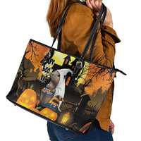 Capy-Boo-Ra Halloween Leather Tote Bag Haunted House And Pumpkin Spooky - Wonder Print Shop