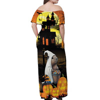Capy-Boo-Ra Halloween Off Shoulder Maxi Dress Haunted House And Pumpkin Spooky - Wonder Print Shop