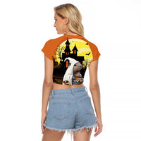 Capy-Boo-Ra Halloween Raglan Cropped T Shirt Haunted House And Pumpkin Spooky - Wonder Print Shop