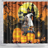 Capy-Boo-Ra Halloween Shower Curtain Haunted House And Pumpkin Spooky