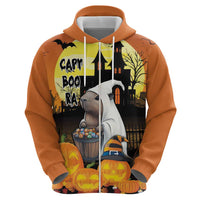 Capy-Boo-Ra Halloween Zip Hoodie Haunted House And Pumpkin Spooky - Wonder Print Shop