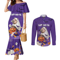 Capy-Boo-Ra Halloween Couples Matching Mermaid Dress and Long Sleeve Button Shirt Bats And Pumpkins Funny Style